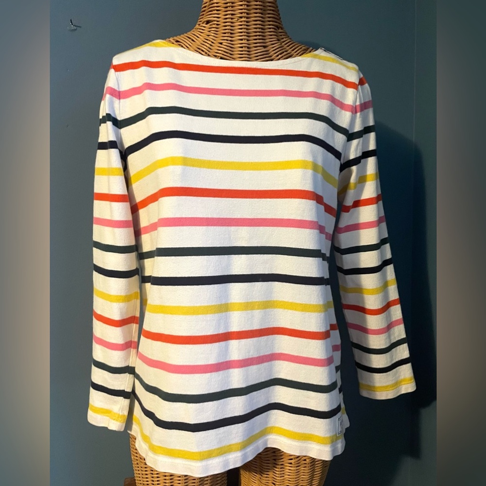 Talbots Multi-Colored Striped Cotton Top Boatneck Long Sleeve Sz M Petite